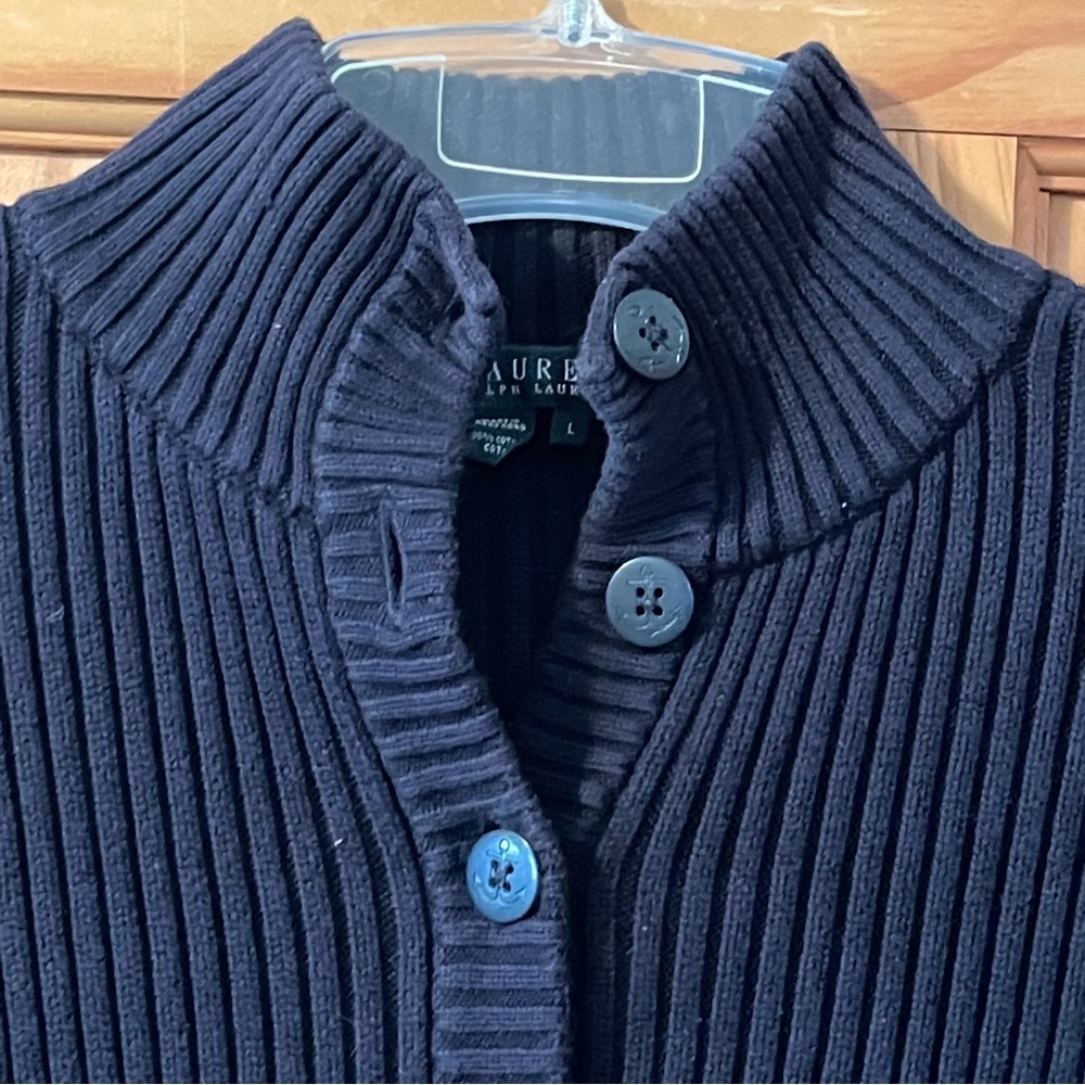 Ralph Lauren Navy Ribbed Button-Up Sweater Jacket - Picture 7 of 12